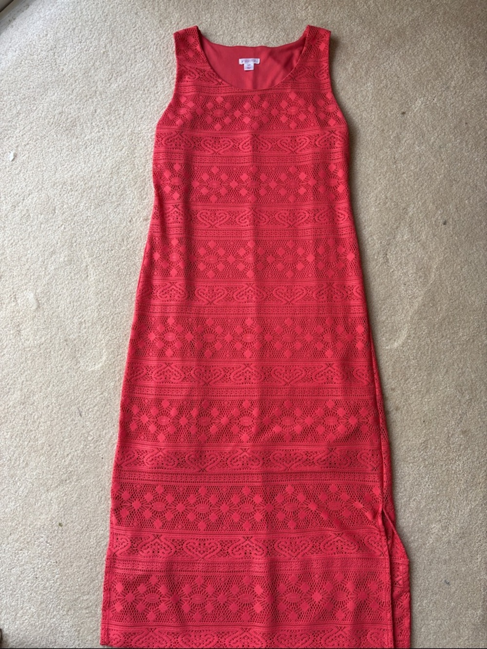 Xhilaration Coral Red Lace Maxi Dress